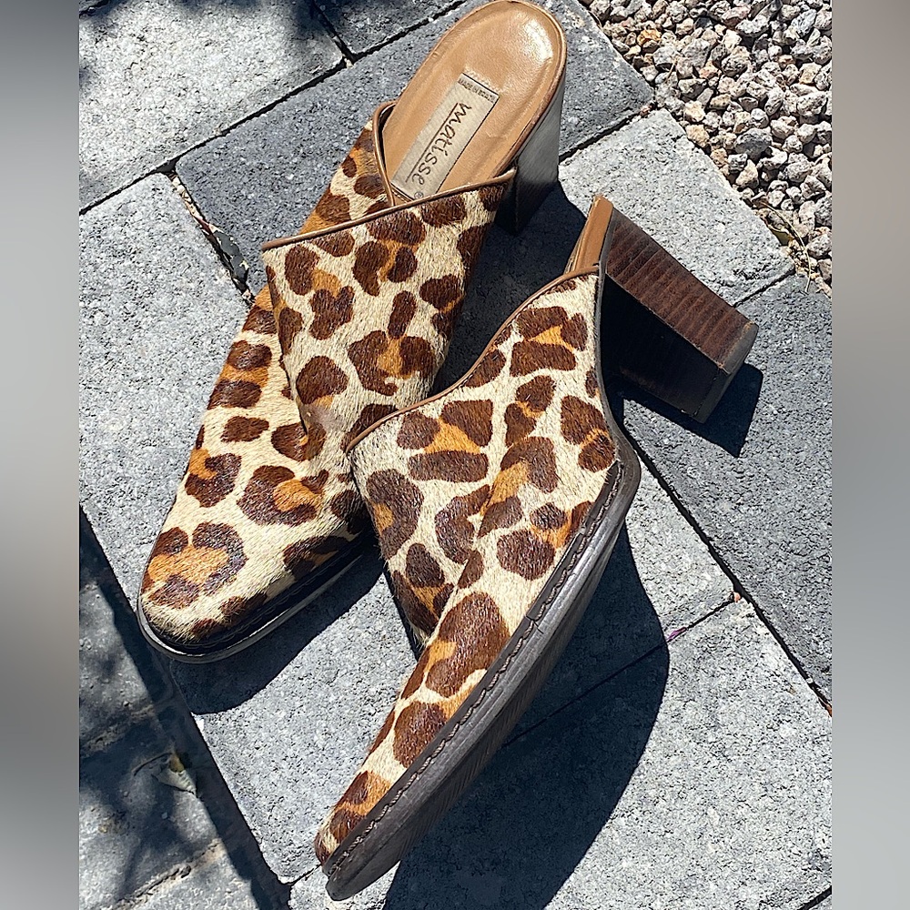 MATISSE Leopard Camel Hair Mules Heeled Clogs Women’s Size 10 Pre Owned - Picture 6 of 12
